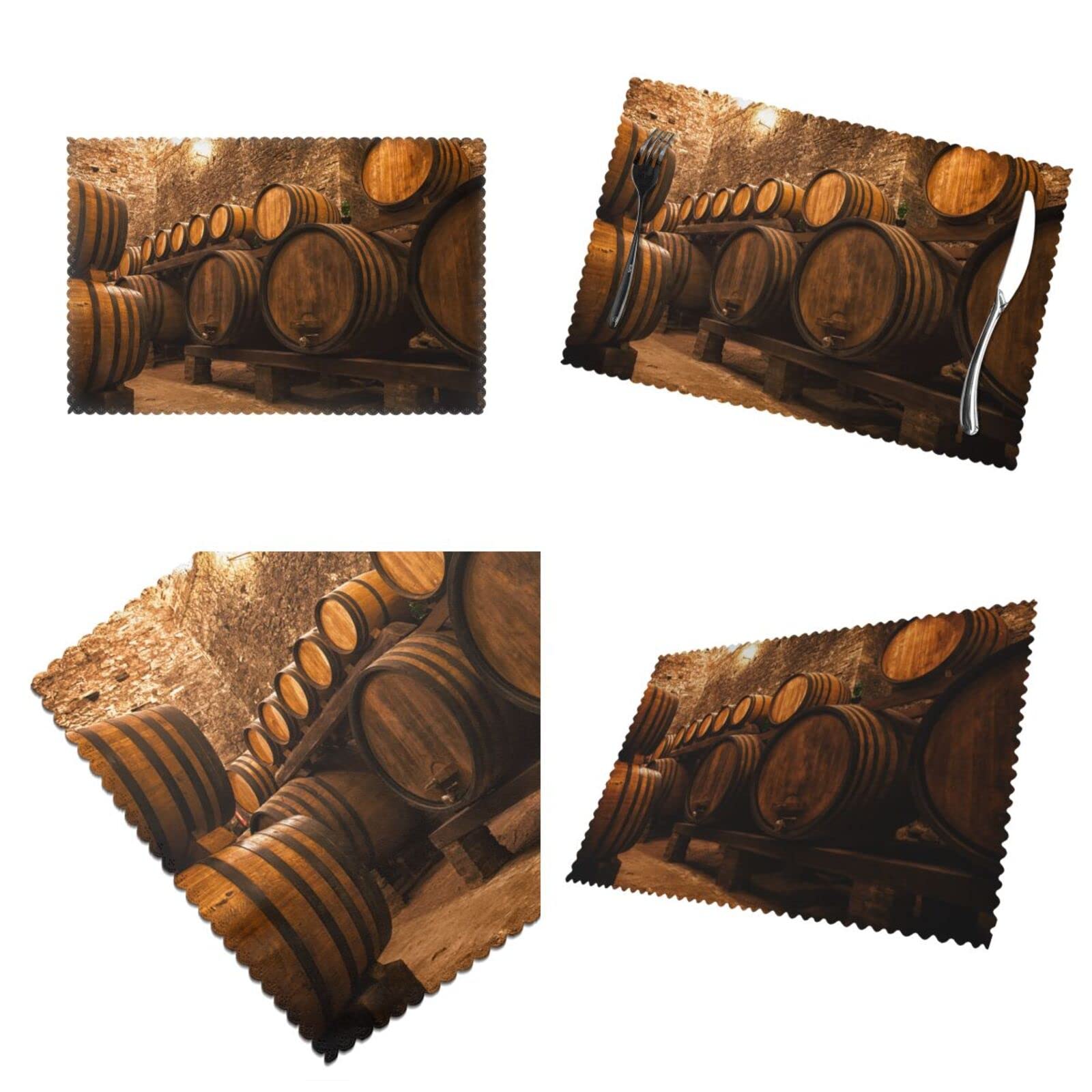 Podkładki Podkładki Zestaw 6 podkładek pod talerze z dębu winnego, zmywalne podkładki na stół do kuchni i jadalni