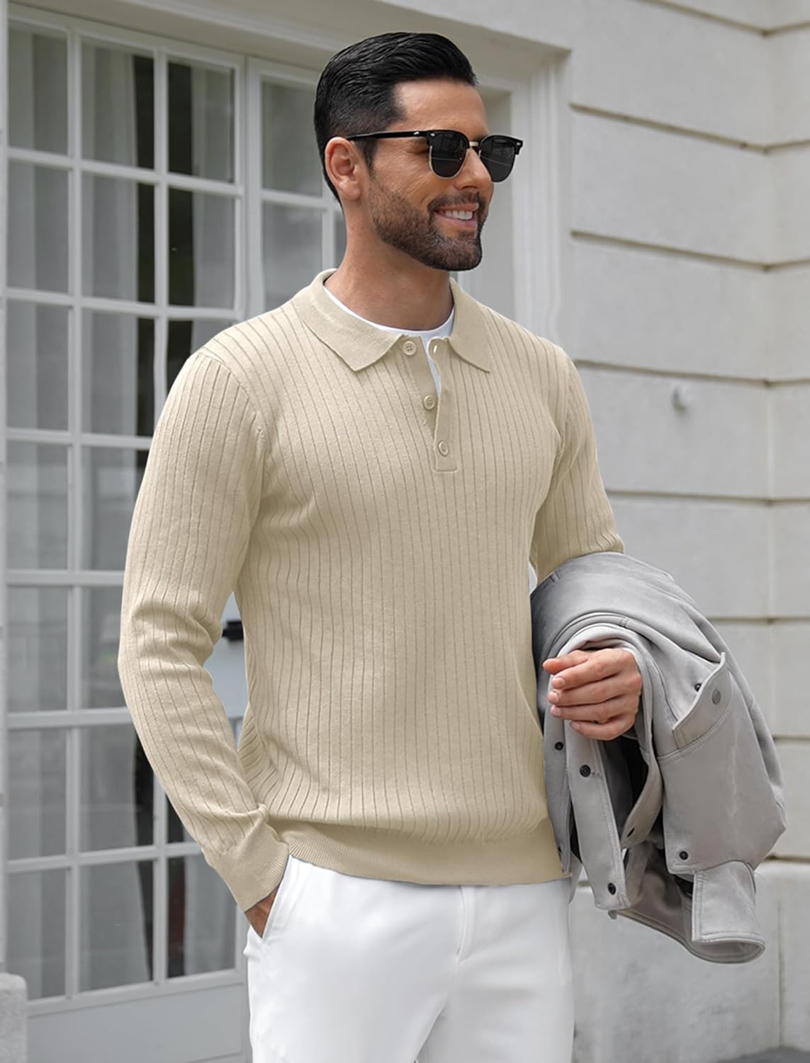 COOFANDY Mens Knit Polo Shirts Casual Long Sleeve Classic Polo Shirts Button Down Golf Shirts - Image 3