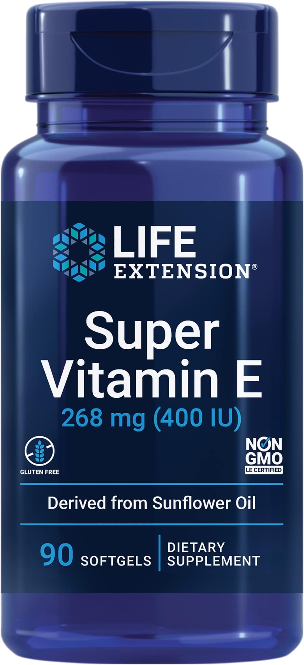 Super Vitamin E, 268 mg (400 IU), Non-Synthetic Vitamin E Supplement Promotes Whole-Body Health, Gluten-Free, Non-GMO, 90 softgels