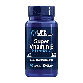 Life Extension Super Vitamin E, 268 mg (400 IU), Non-Synthetic Vitamin E Supplement Promotes Whole-Body Health, Gluten-Free, Non-GMO, 90 softgels
