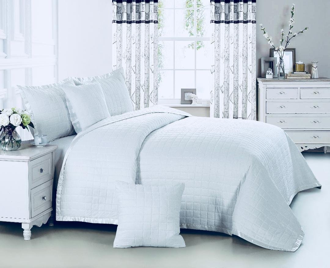 Householdfurnishing Box Stitching Bedspread Bed Throw Comforter Soft and Smooth With Pillow Shams (White, SuperKing)