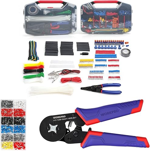 WORKPRO Kit de reparación eléctrica de 582 piezas con cortador de alambre y alicates de crimpadora con virolas de alambre 800PCS