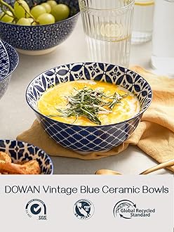 DOWAN Cereal Bowls Set of 6, Ceramic Soup Bowls 23 OZ, 6 Inch Small Dessert Bowls for Fruit, Snack, Ice Cream, Microwave Safe Bowls for Kitchen Decor and Housewarming Gift, Dishwasher
