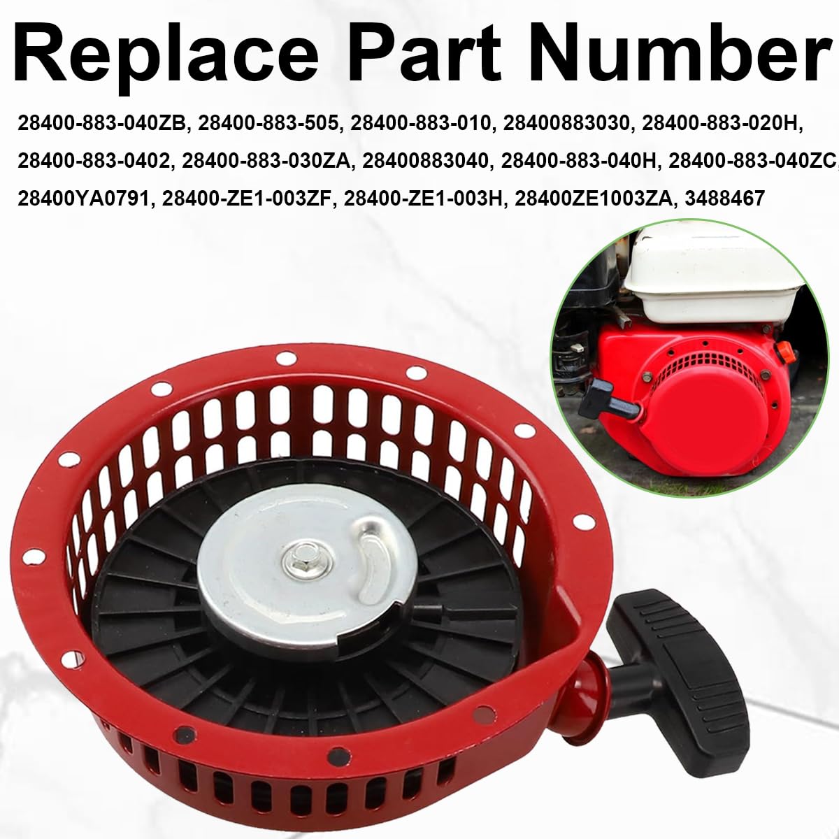 ZAMDOE Seilzugstarter für Honda G150 G200 GV200 Early GX110 GX140 GX160 GX120 Motor 28400-883-010H, 28400883040ZB, 28400-YA0-791, 28400-YA0-N40 Generator, Rasenmäher, Hochdruckreiniger Montage