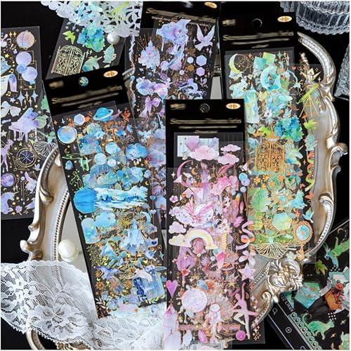 Miniatura 1 de RIVEENY Juego de calcomanías holográficas de papel de aluminio dorado calcomanías para diario de álbumes de recortes mariposa de flores impermeable