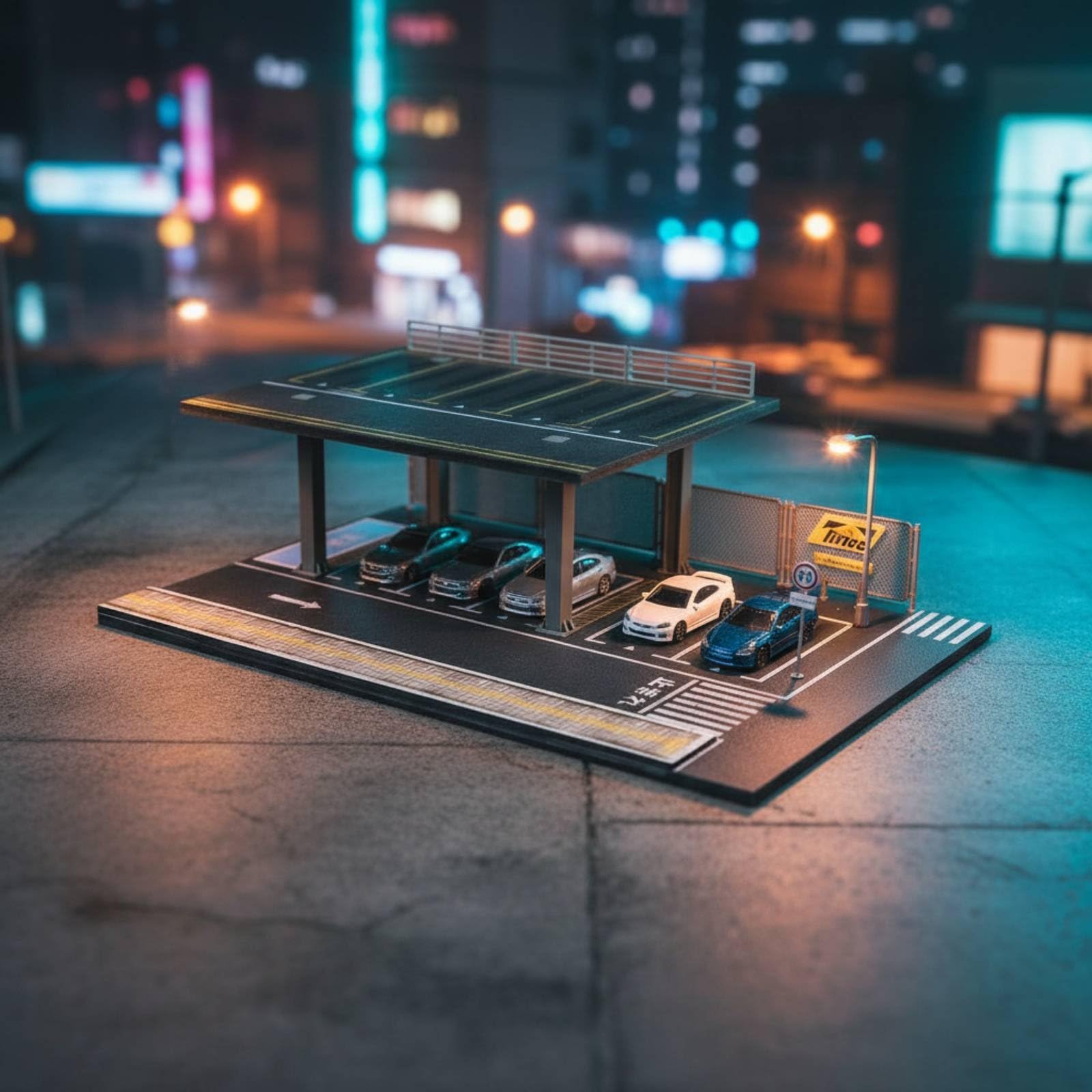 Supporto in Lega Stand Esposizione Garage Diorama Parcheggio 1 64 Base Due Livelli Grafica Stampata Realistica Adatto per Fotografia di Scena Collezionisti Vetrina, Piattaforma Acciaio D