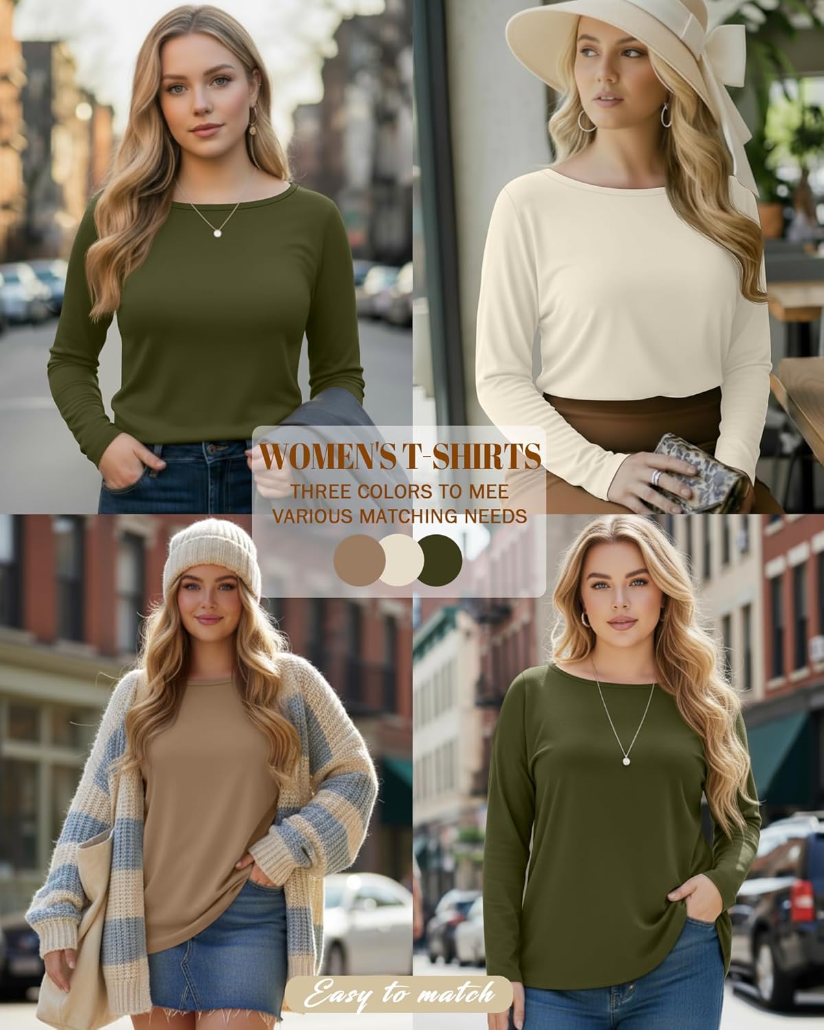 Ficerd 3 Pack Womens Plus Size Long Sleeve Tops Crew Neck Loose Fit T Shirt Stretchy Casual Winter Tops Basic Tees Shirts