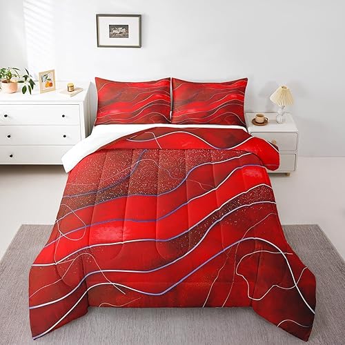 Miniatura 2 de Erosebridal Juego de edredón rojo degradado, juego de ropa de cama minimalista moderno, juego de ropa de cama de olas marinas y juegos de edredón