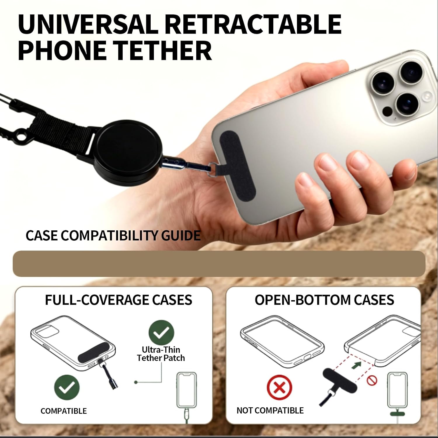 2 Pack Anti-Theft Phone Strap, Retractable Steel Line Cell Phone Lanyard with Locking Carabiner, Universal Outdoor Leash for Travel Climb Mountains & Cruise Black