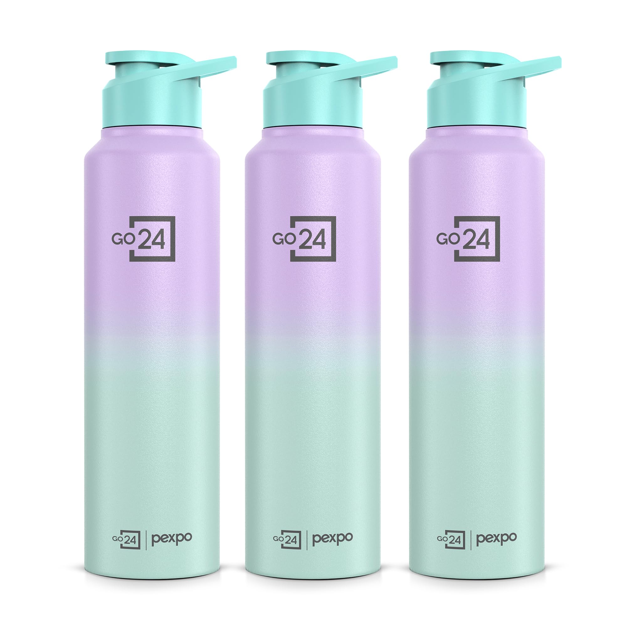 Go24 pexpo Water Bottle 1 ltr Stainless Steel Sports/Fridge Bottle with Sipper Cap (Pack of 3)| 1-Year Warranty | Single Wall| For Home, Office, Gym, Travelling | Craft Pro 950ml | Green-Purple Ombre