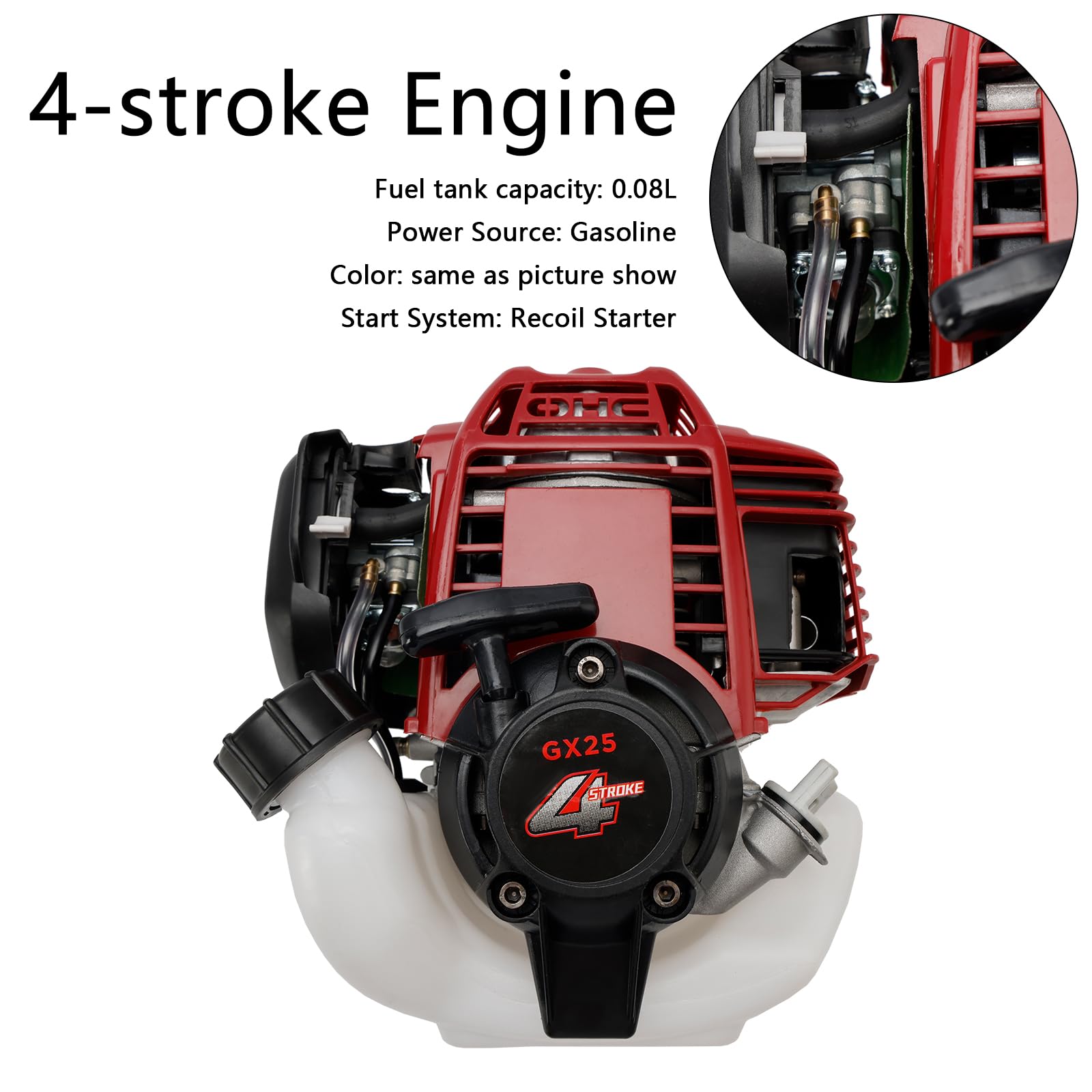 Bruce & Shark 4-Stroke Gasoline Engine GX25 para Brush Cutter | 25cc, 4 HP, Low Noise, Efficient Carburetor | Easy Start, Air-Cooled, Lightweight