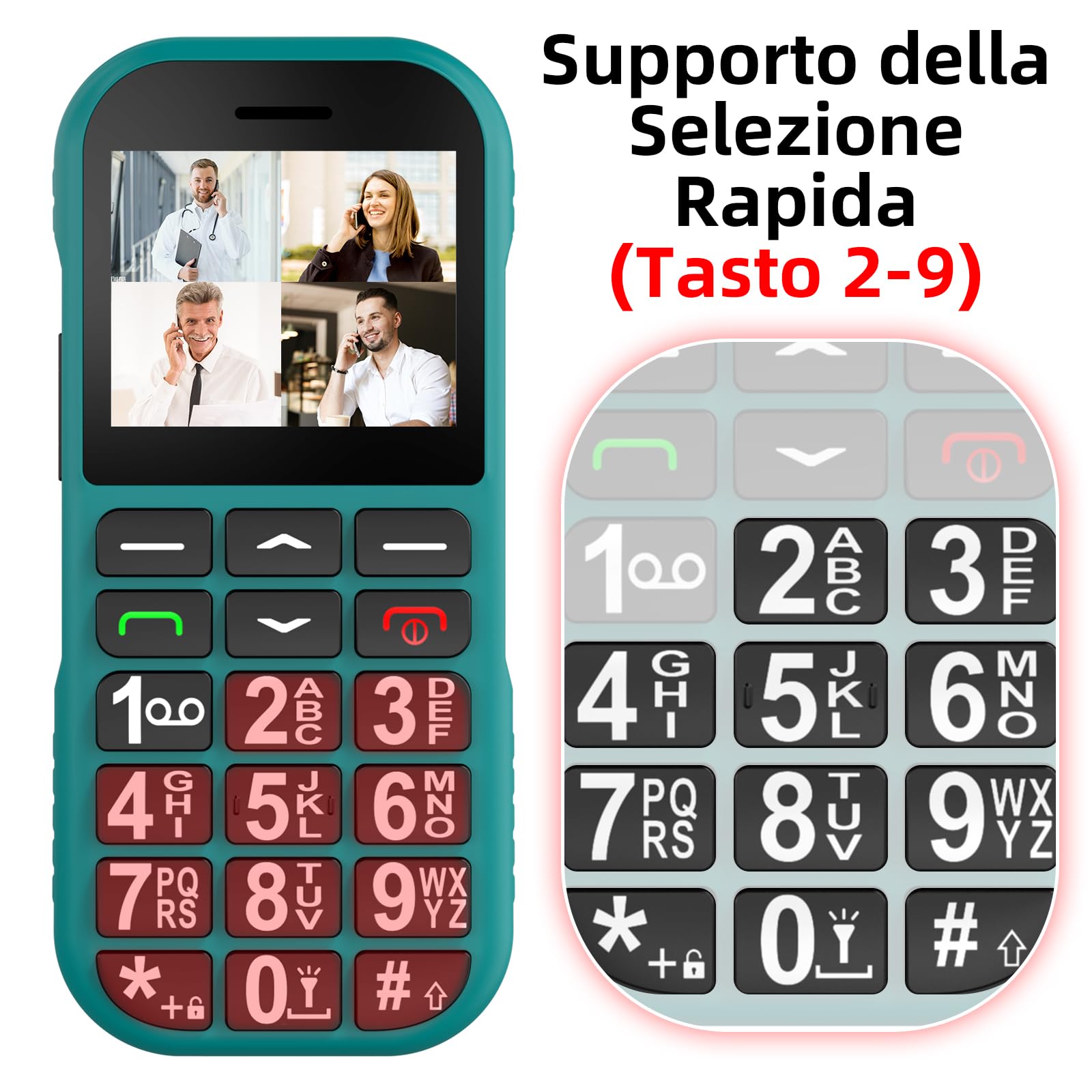 4G Telefono Cellulare per Anziani con Tasti Grandi | USB Tipo C Ricarica Rapida | 1800mAh Batteria | Volume Alto| Funzione SOS | Base di Ricarica | Chiamata Rapida | Sveglia | Facile da Usare | Verde