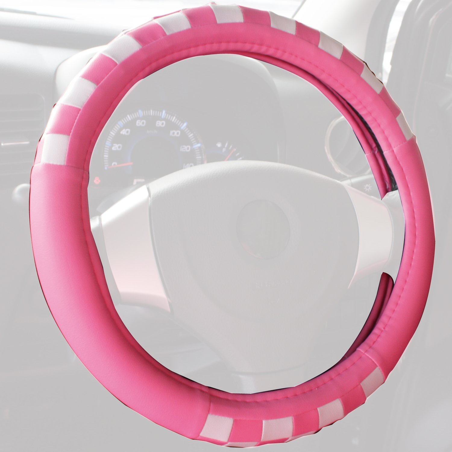 Z-style ZXHC-CH07 Pink/White Checkered Steering Wheel Cover, Pink