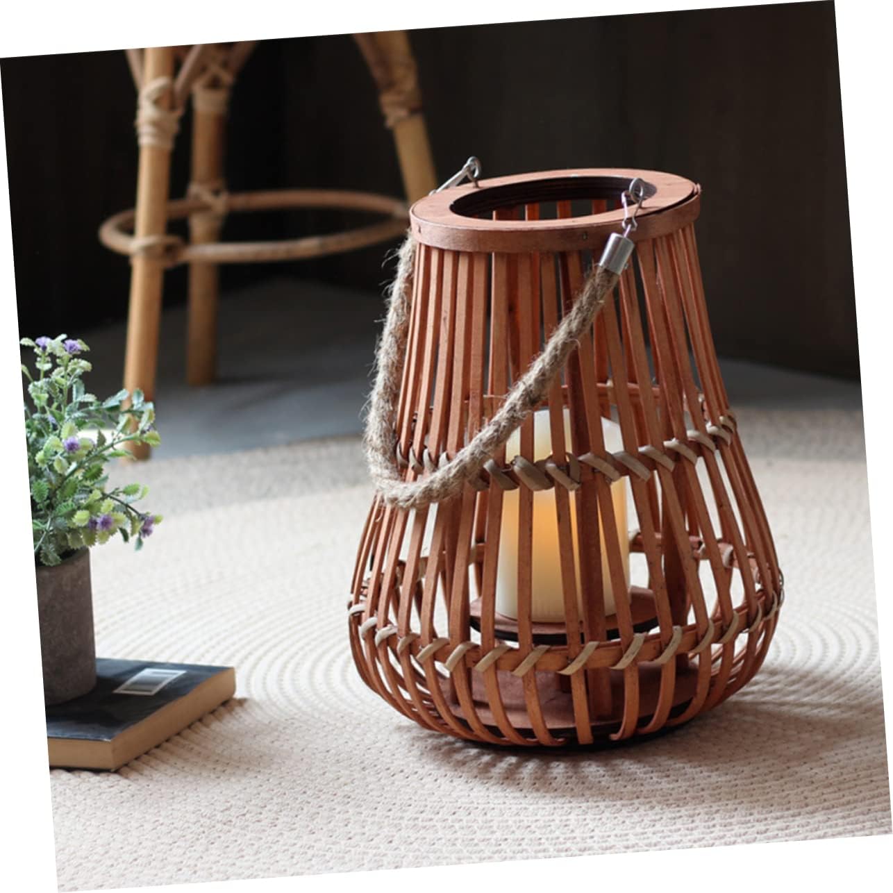 Boho Hanging Lantern Hollow Bamboo Lantern for Candle Decorative Home Decor