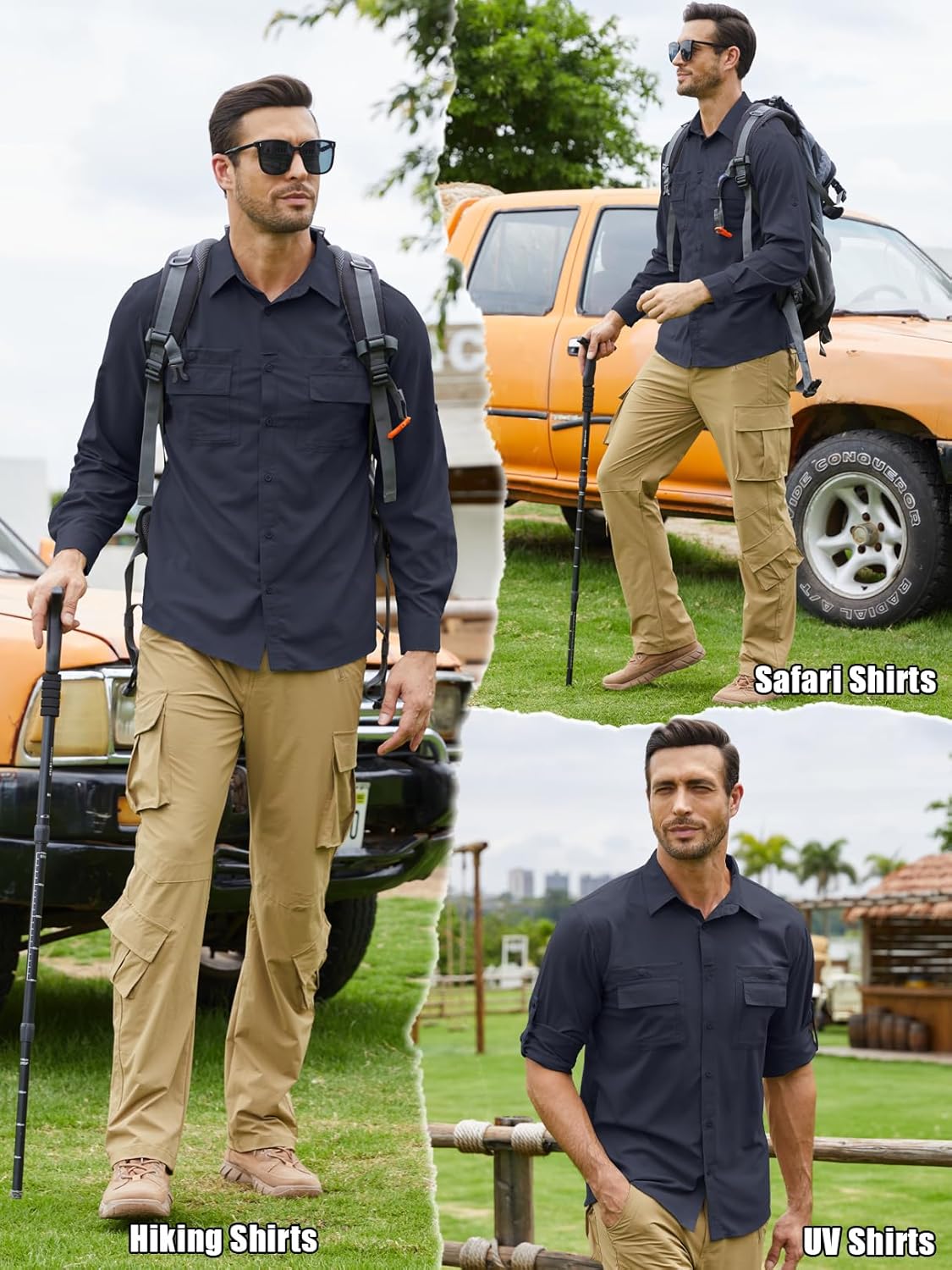 Men's Safari Sun Protection Shirts Long Sleeve Travel UPF 50+ UV Quick Dry Cooling Fishing Camping Hiking Button Down Shirts
