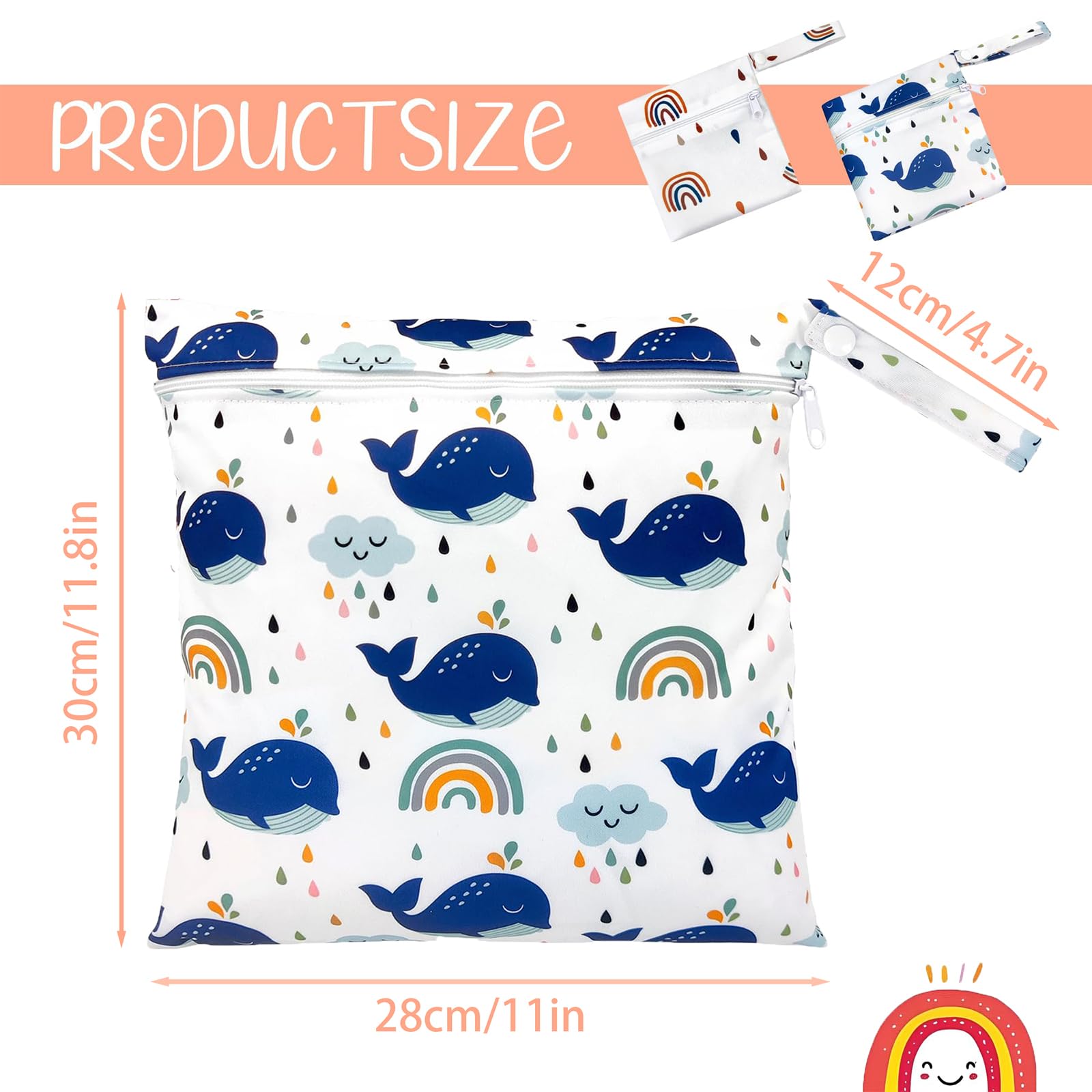 Sumneo Set of 2 [11.8 x 11.2 cm Diaper Bag Waterproof, Nappy Bag Wet Bag Baby Swimming Pool Bag - Image 3