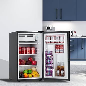 IDEALHOUSE 3.2 Cu.Ft Mini Fridge with Freezer - Compact Refrigerator, Low Noise <38DB, Reversible Door, Adjustable Thermostat, Energy-Efficient for Bedroom, Office, Dorm