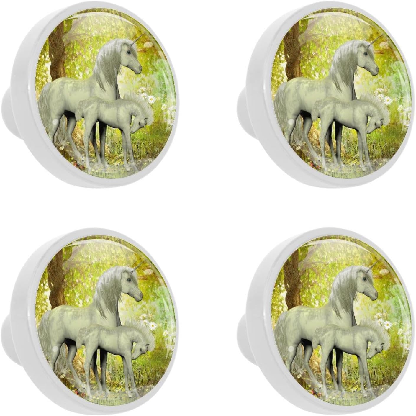 JEWISOK 4 Pcs Fairytale Forest Unicorn and Flowers Knobs