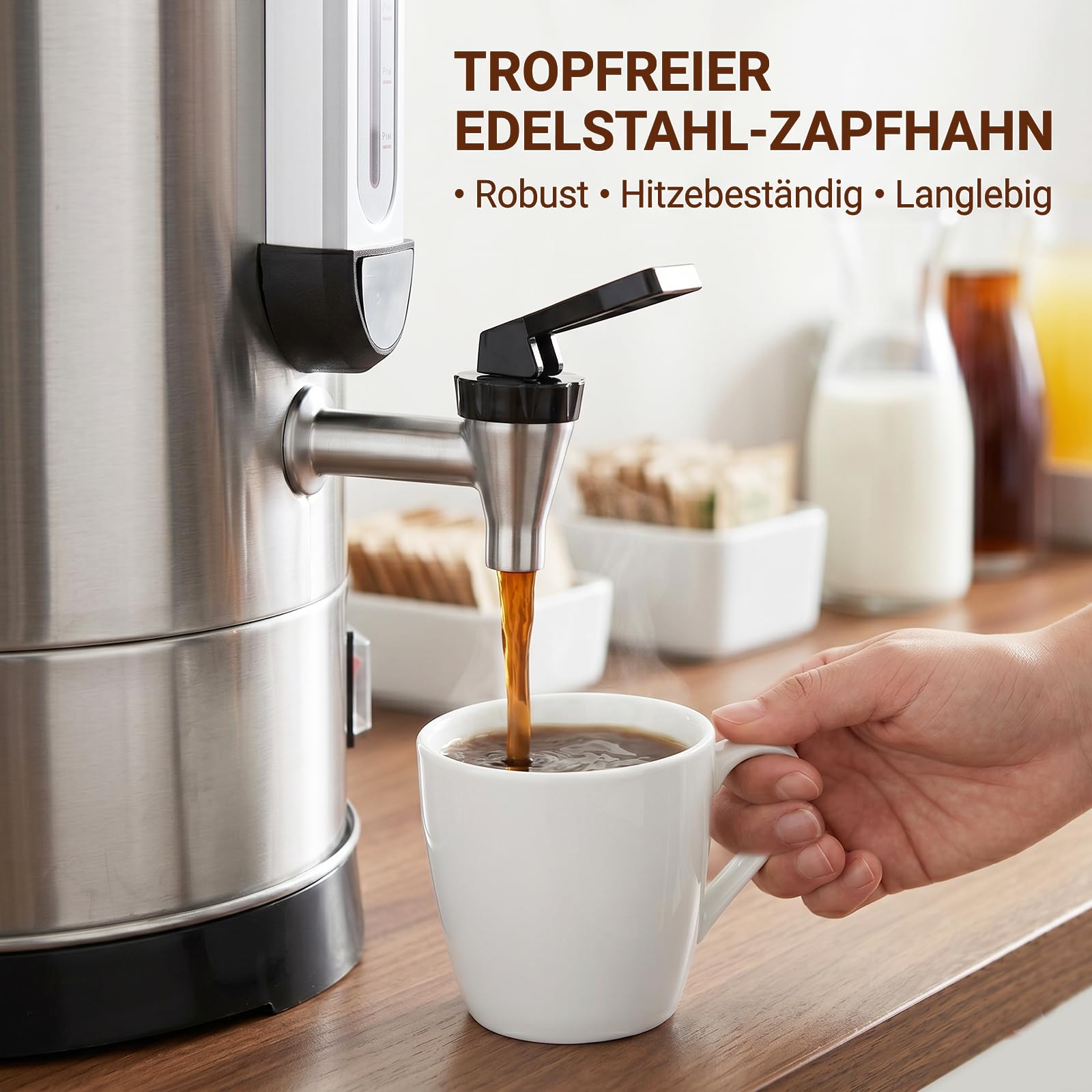 Gastro Kaffeemaschine 24L, 155 Tassen 2000W Heißgetränkespender aus Edelstahl, große Kaffeemaschine für Buffet, Events, Kantinen & Hotelservice