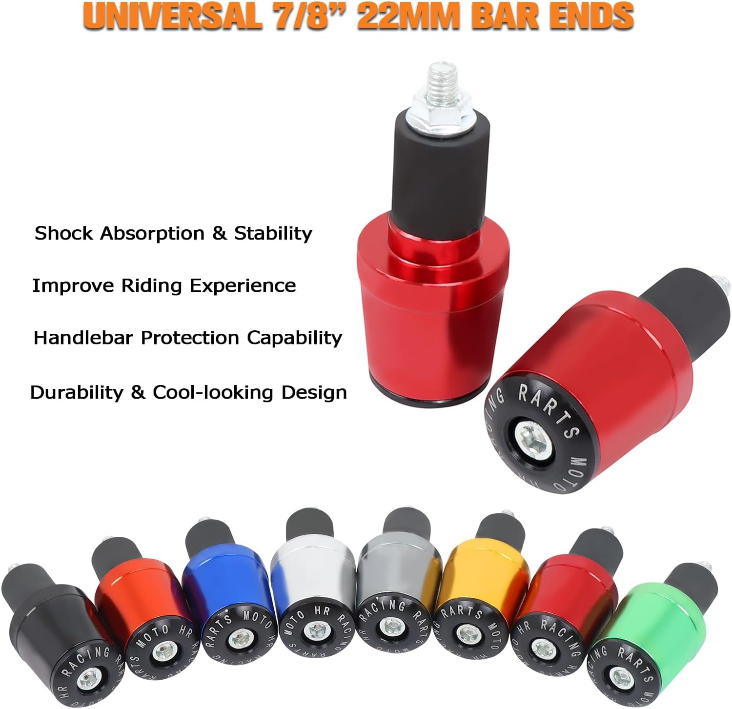 CHIFUN Motorcycle Bar Ends Plug Universal for 7/8" 22mm Handlebar CNC Aluminum Bar End Caps Weight Slider Replacement for Honda Yamaha Suzuki Motorbike Dirt Bike Scooters(Black)