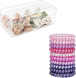 JessLab Hair Accessories Organizer (1-Divider) Bundle with 10pcs Hair Ties (Glittery Violet)