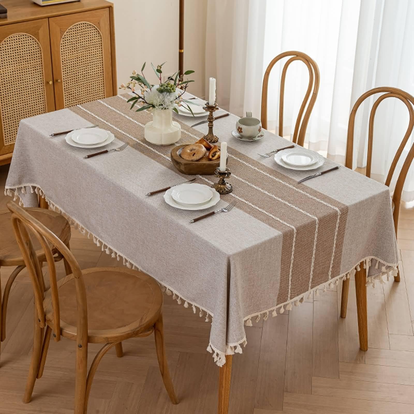 Tovaglia Antimacchia Quadrata Poliestere, Kaki Marrone, 140x140CM