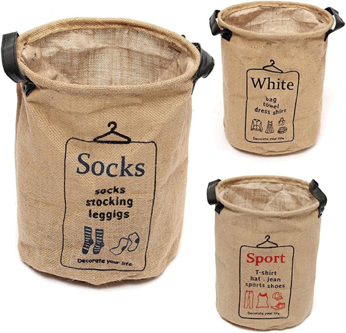 CHILDWEET Jute Laundry Basket Organizer with Socks Print Storage Basket for Clothes Soft Storage Bucket Decorative Laundry for Home Jute Compact Design