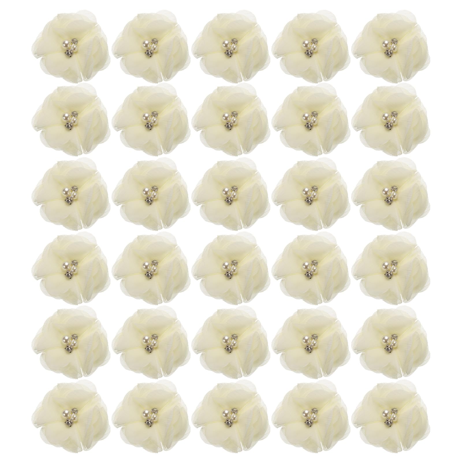 sourcing map Artificial Rhinestone Chiffon Flower Heads, Beige Faux Flowers 2 Inch for DIY Craft Wedding and Party Decoration Pack of 30 — image 1