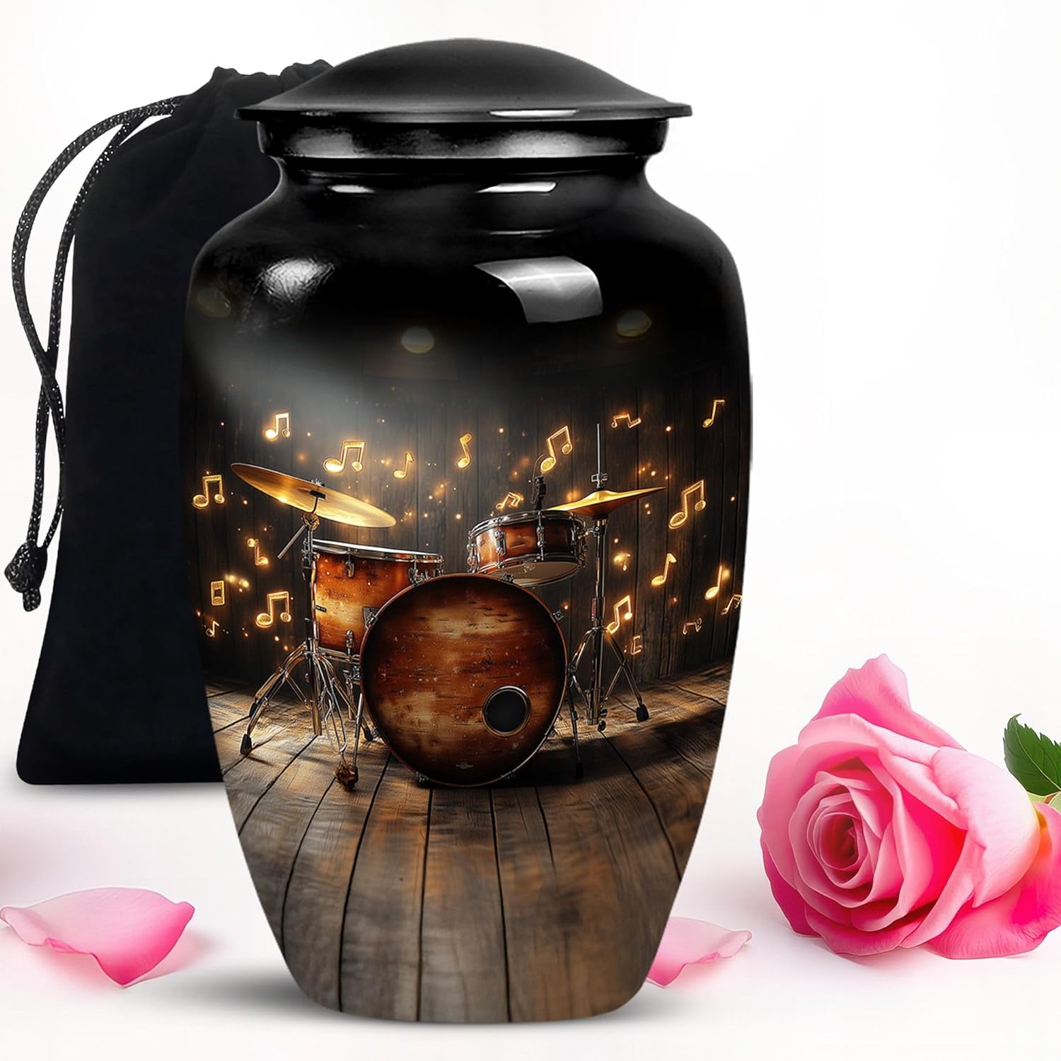 Black Drum Set Urn - Large Urns for Human Ashes Adult Female - Cremation Urns Drum Set - Funeral Urn for Adult Ashes Women 10inch and 200 Cubic Inches