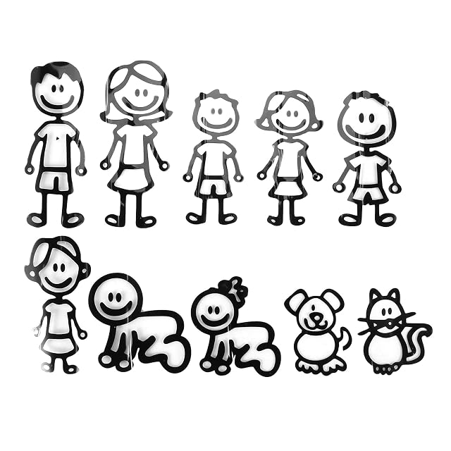 SameeHome 10 pegatinas para el coche de familias con mascotas, pegatinas de la suerte para ventanas (negro)