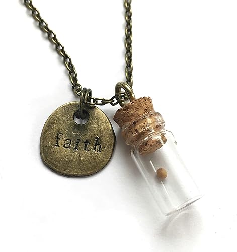Collar de botella de fe de semillas de mostaza, caja de regalo de joyería cristiana, versículo de la Biblia Mateo 1720
