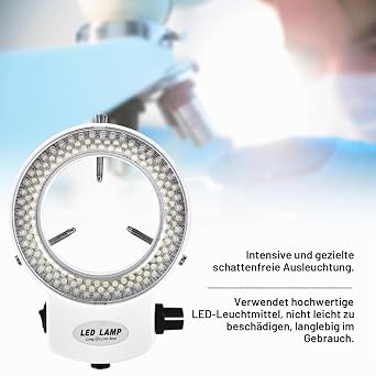 LED Ring Light Lamp 144 LED Beads Lighting Adjustable Brightness Microscope Light Sources Ring Lamp for Stereo Microscopes Cameras Additional Lighting (White EU Plug