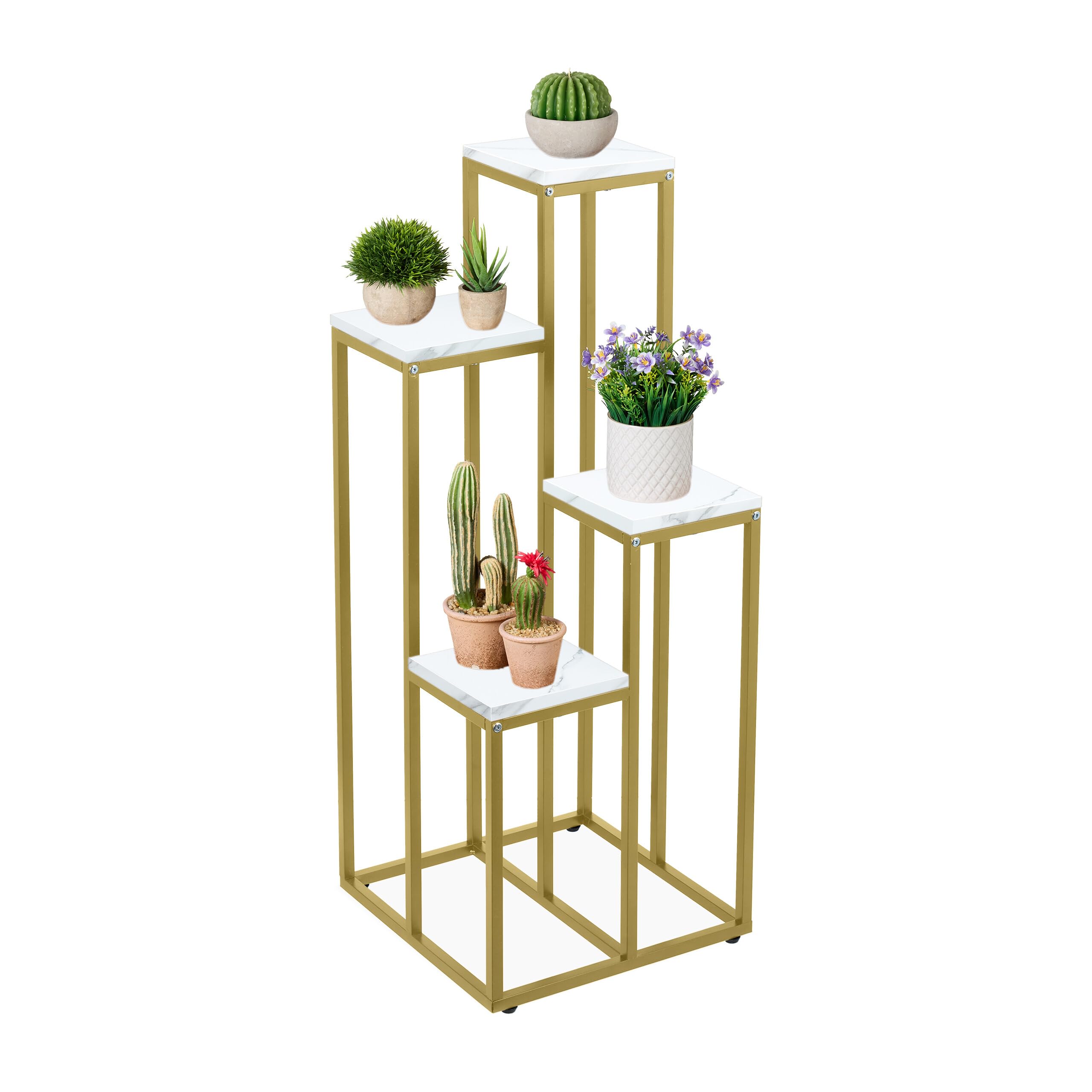 Relaxdays Portavaso a Colonna, Scaffale Alto Porta Fiori 100x40x40, Mobiletto Moderno, Piedistallo Fiori, Oro e Bianco