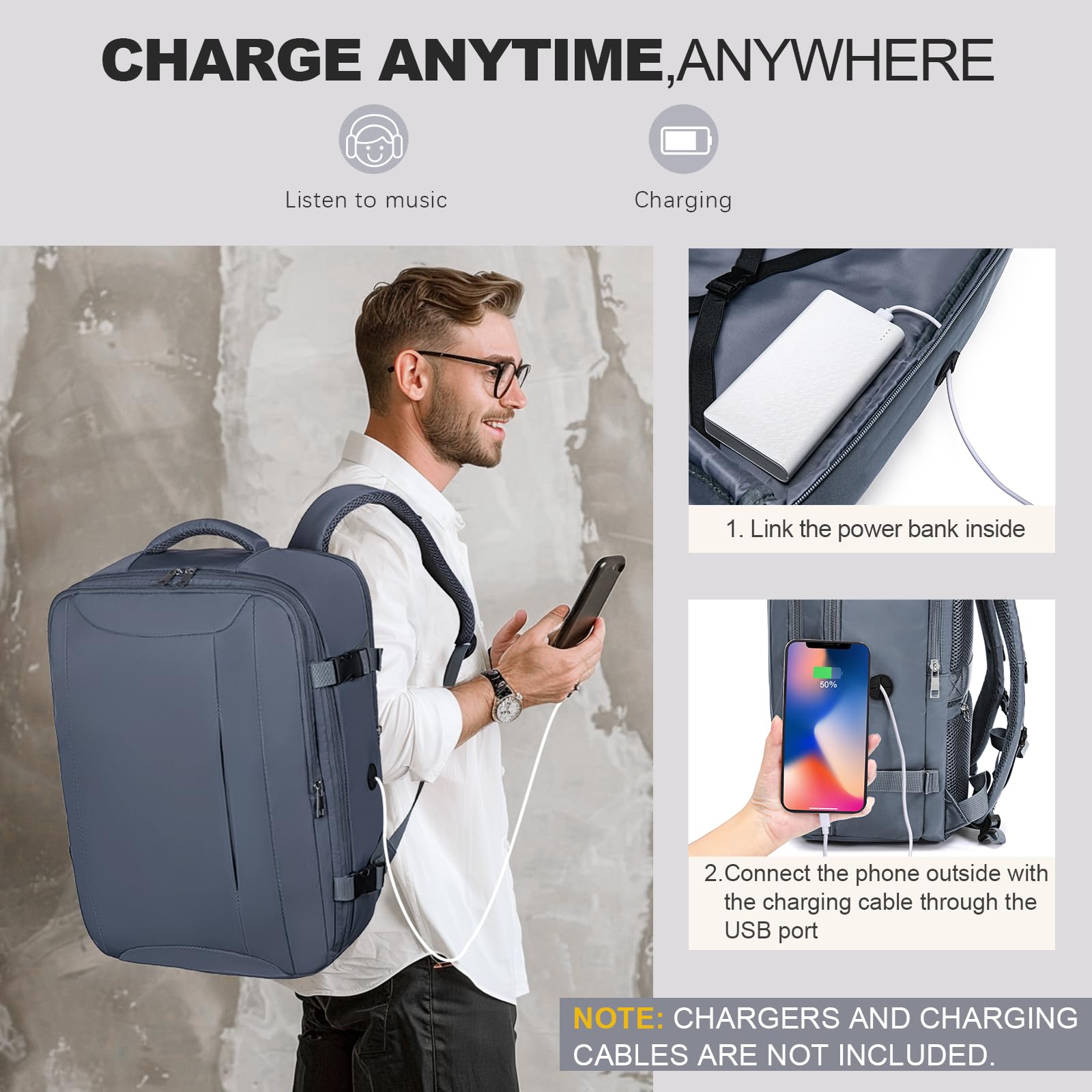 Xkdoai Bagaglio a Mano per Easyjet 45x36x20 Zaino da Viaggio Zaino per Easyjet 45x36x20 con 3 Organizzatori Bagaglio a Mano con Tasca Antifurto