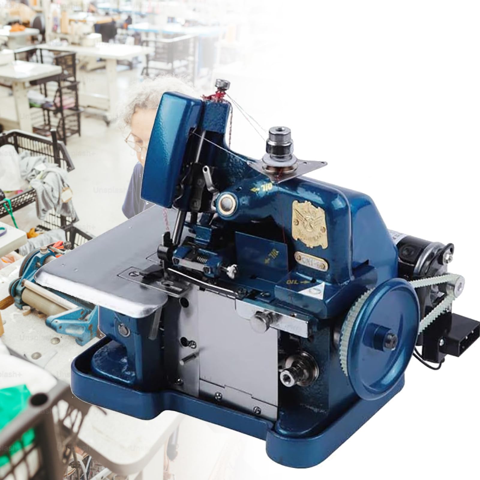 Máquina de Coser Industrial, remalladora de 3000 Puntadas, Longitud de Puntada Ajustable con Marco de Metal, para múltiples Materiales, algodón, Lana, géneros de Punto, etc Blue