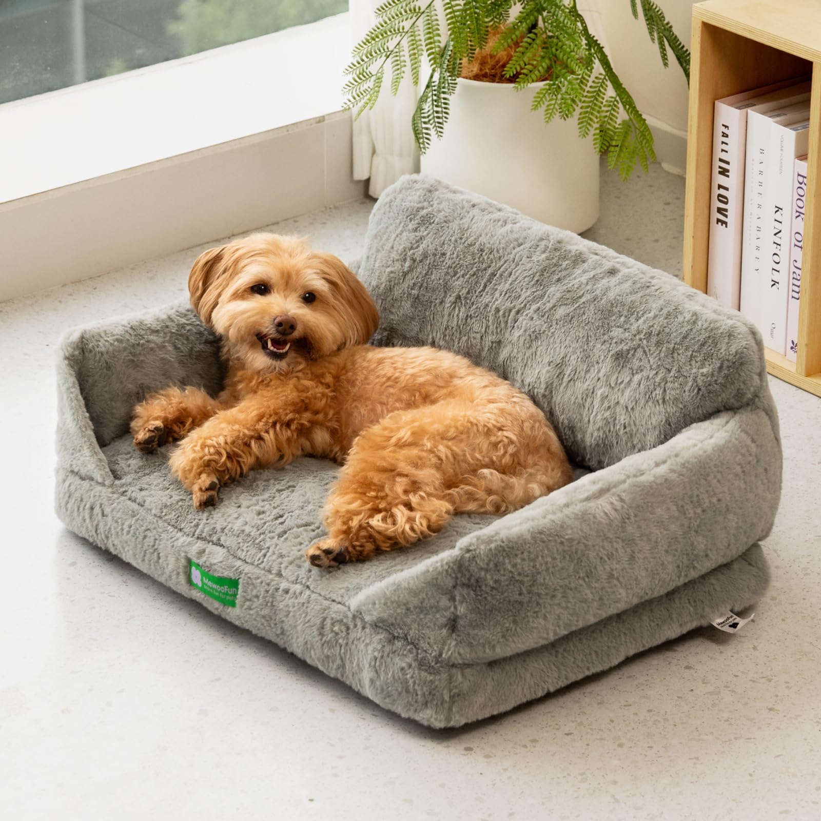 MEWOOFUN Katzen Sofa Katzenbett für Wohnungskatzen, Niedlich Kätzchen Bett Haustiersofa mit abnehmbarem, waschbarem Bezug und Rutschfester Unterseite für kleine Hunde (Grau, M)