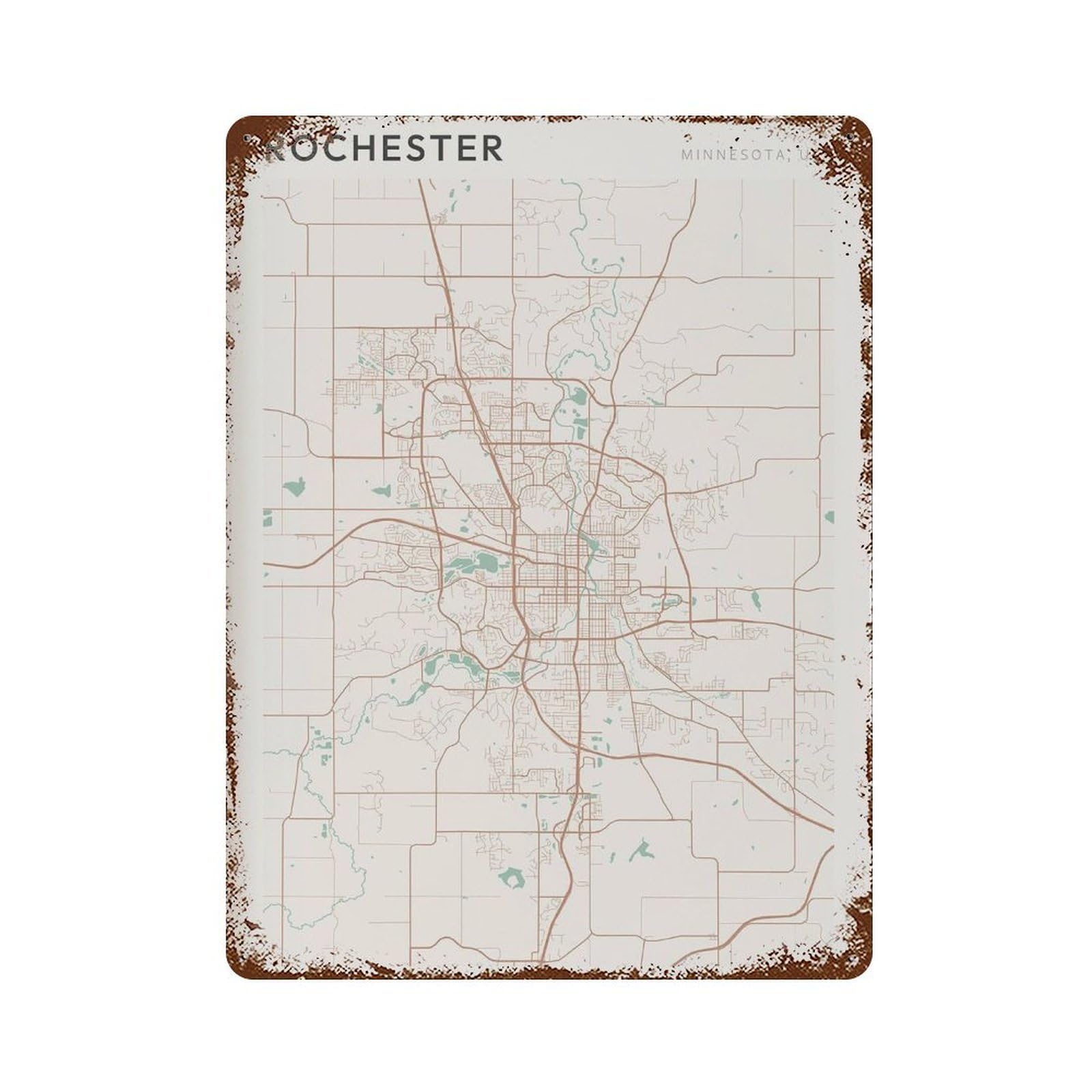 xiaoxiaoshen Rochester Map Minnesota Travel Gift Scandi Wall Decor Art Metal Tin Poster Modern Home Decor Art Home Bar Shop Decorations Vintage Sign 40x30cm