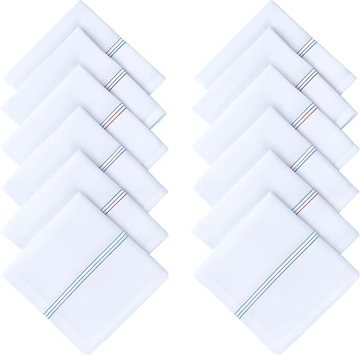 Caslino - 100% Cotton Handkerchiefs for Men, Large Size Rumal for Man, White & Multicolor Stripes Napkins