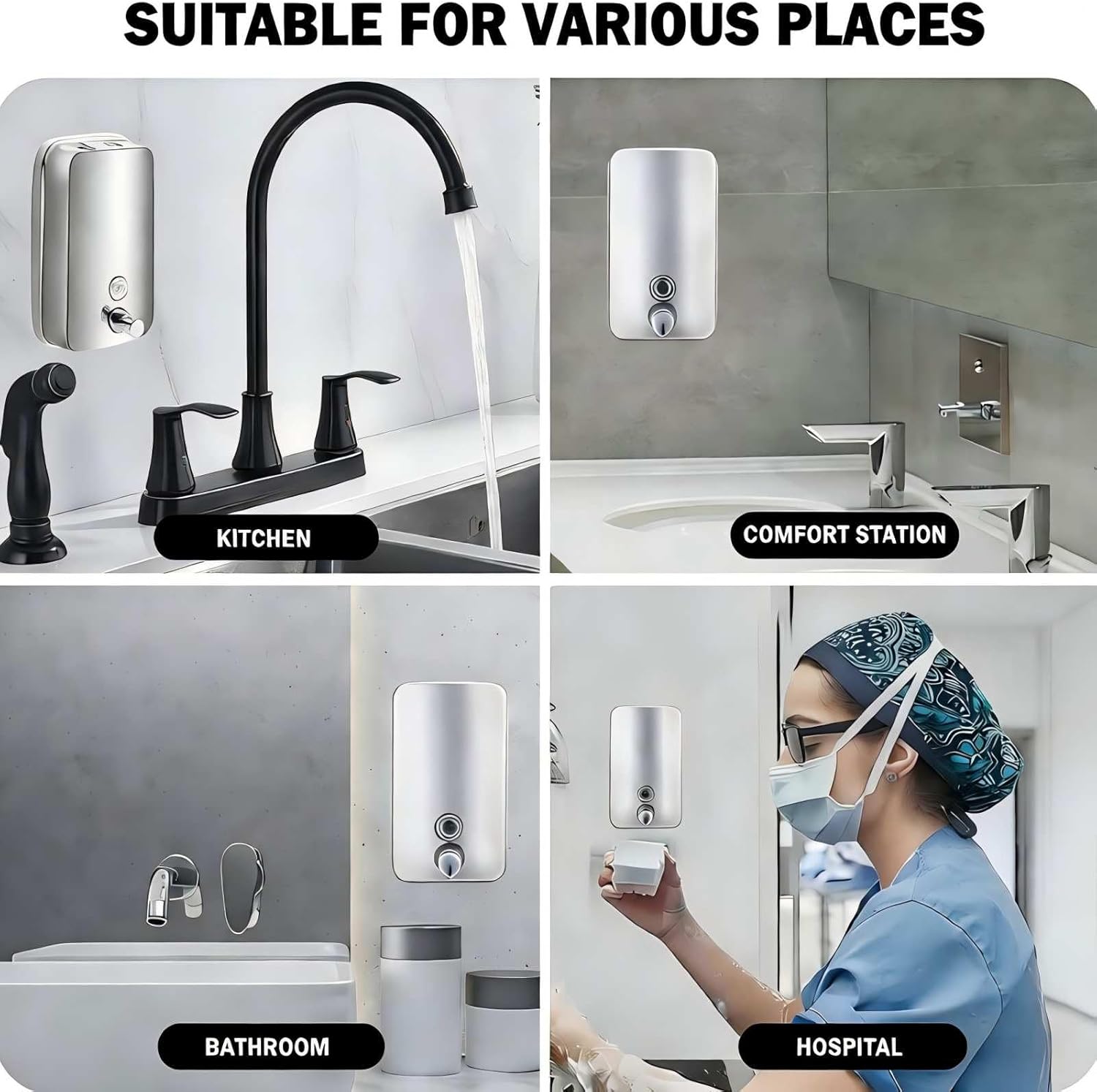 4 Pack Commercial Soap Dispenser Wall Mount, 1000ml/35 fl oz Stainless Steel Wall Mounted Soap Dispenser, Rust-Proof Anti-Leak Manual Hand Soap Dispenser for Home Bathroom Kitchen Hotel Restaurant