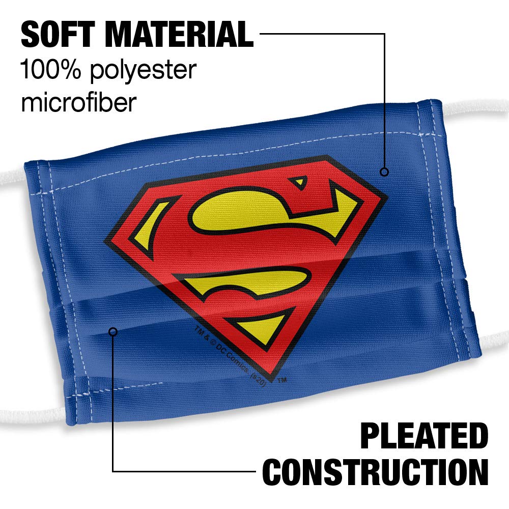 Popfunk Superman Kids Classic S Shield Logo 1-Ply Reusable Face Mask Covering with Adjustable Nose Wire