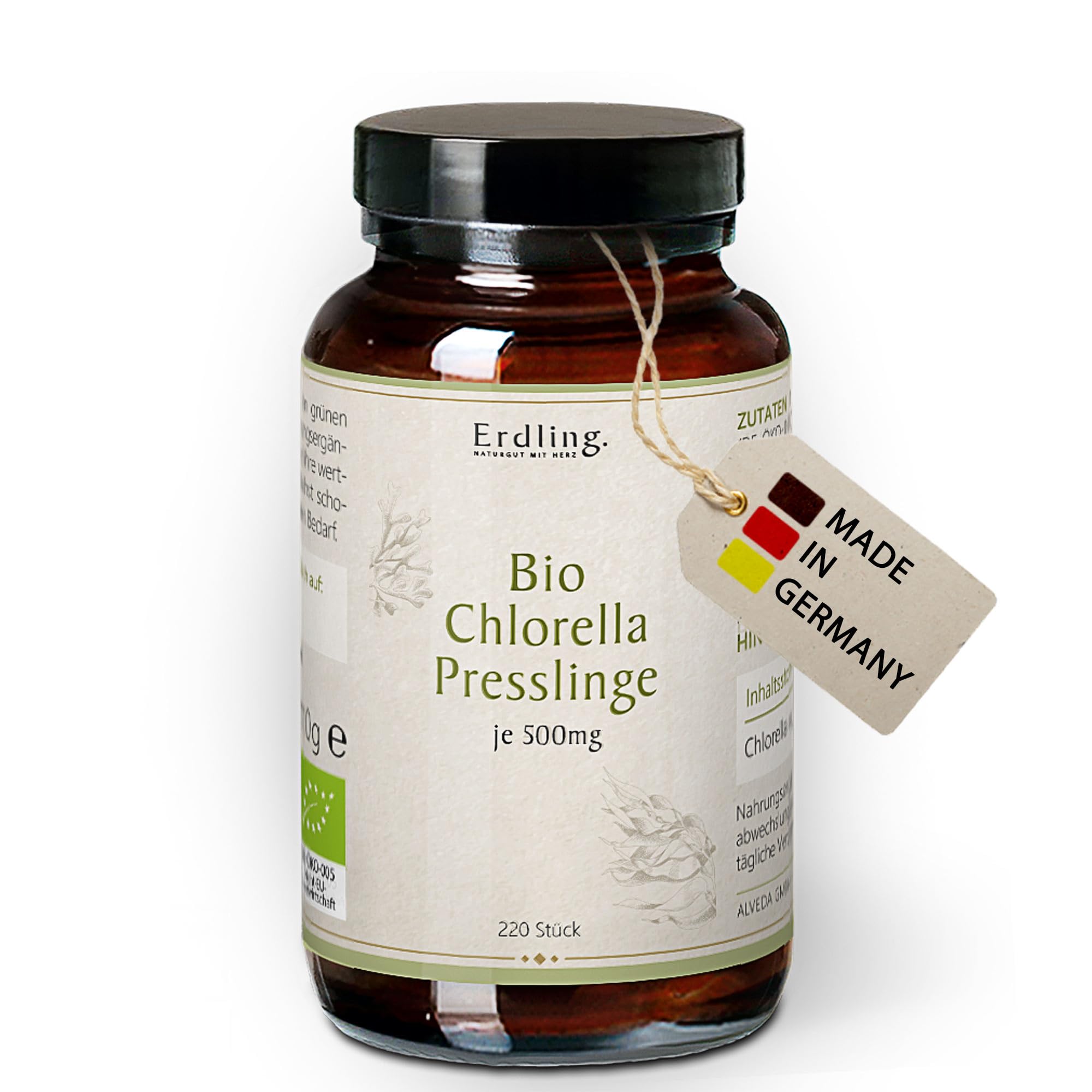 Waldkraft Chlorella Presslinge Bio-Chlorella vulgaris, 100% Bio-Qualität, 220 Stück im Braunglas