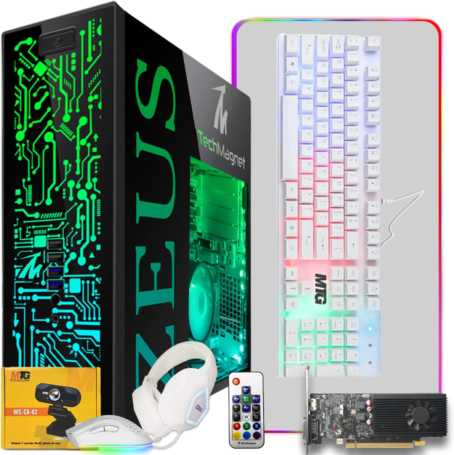 TechMagnet Gaming Desktop PC, Intel Core i7 6th Gen, Zeus Pro 6, GT 1030, 16GB ARGB RAM, 256GB SSD + 2TB HDD, 4 in 1 Gaming Kit Webcam, WiFi, Windows 11 Pro (Renewed)