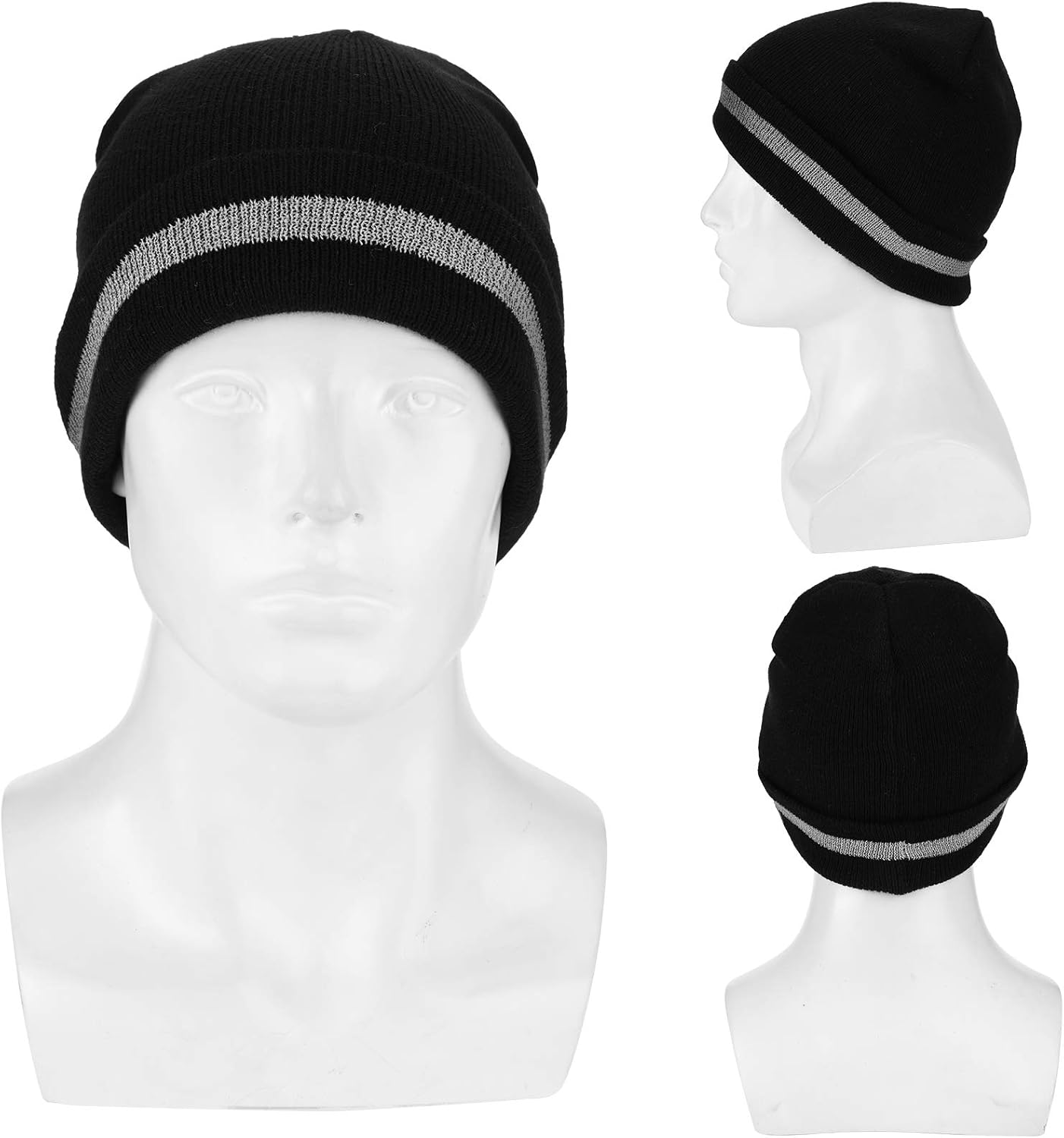 Geyoga 2 Pack Reflective Beanie Hat, High Visibility Knit Beanie with Reflective Strip, Night Running & Outdoor Work Safety - Image 6