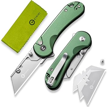 CIVIVI Elementum Folding Utility Knife Box Cutter, Green Aluminum Handle
