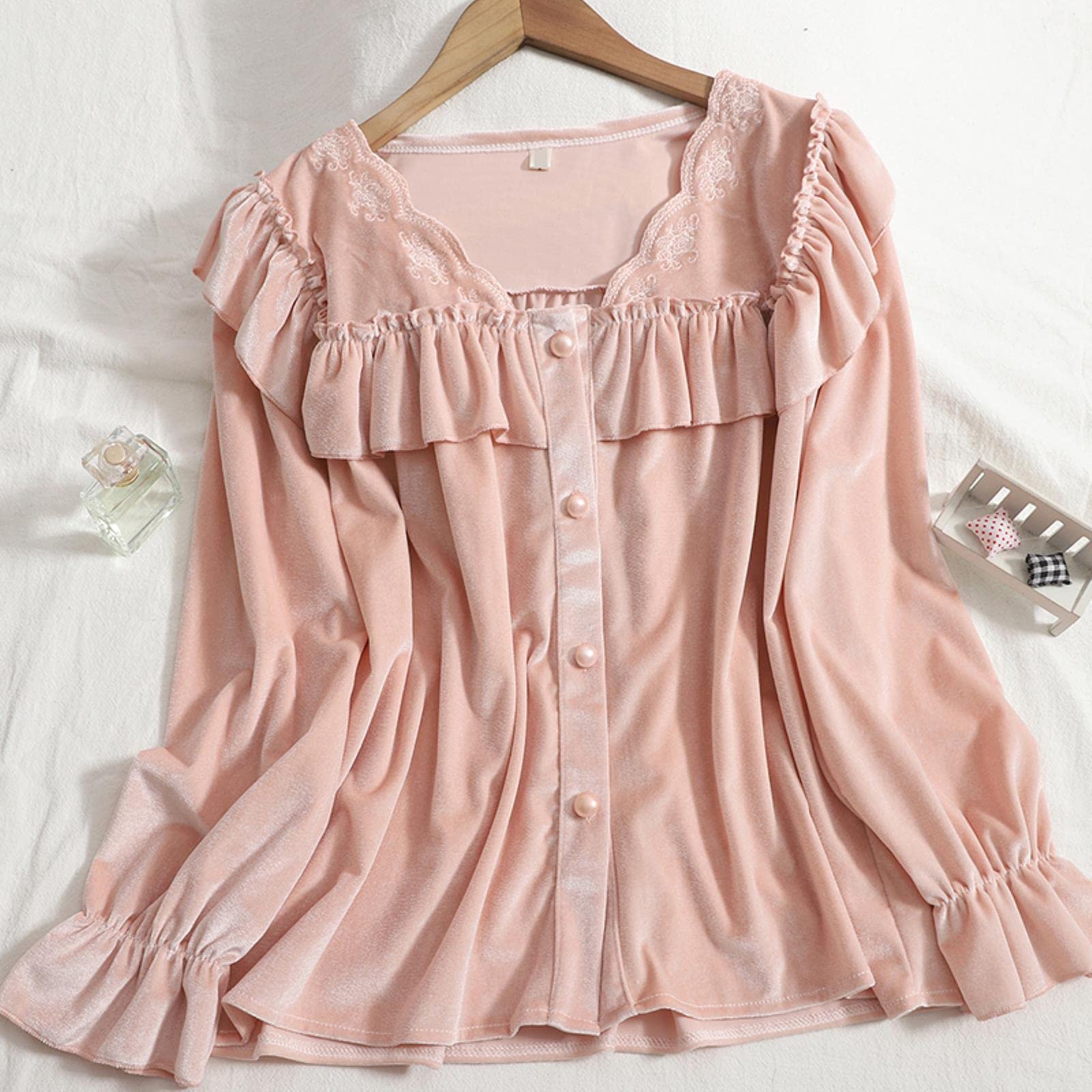 Pigiama Donne Due Pigiama Pigiama Autunno Inverno Nuovo Sweet Fairy Firny Velvet Bresed Breasted Breaded Top Allentato Top Harem Pants