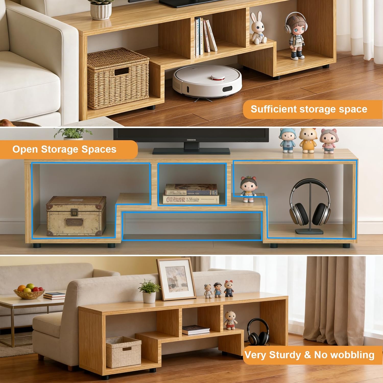 Lightdot TV Stand for TVs up to 55'', Modern Entertainment Center with Open Storage Large Capacity for Collection, Media TV Table Console for Living Room/Bedroom/Sofa Cabinet, Easy Assembly - Walnut