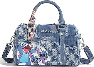 Lyomied Cute Womens Purses and Handbags, Blue Denim Shoulder Bag Cartoon Crossbody Bags With Detachable Strap