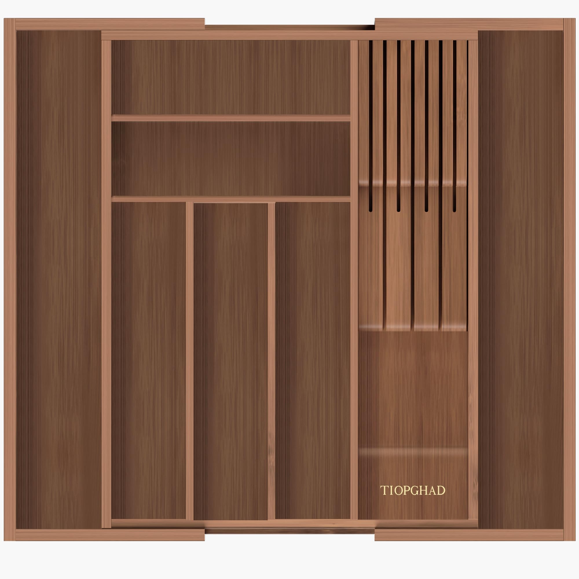 Photo 1 of TIOPGHAD Bamboo-Silverware-Drawer-Organizer-Kitchen, Expandable Utensil Holder Cutlery Tray Flatware Organization Adjustable Wood Tableware Dividers Storage (with Removable Knife Block)(Brown)