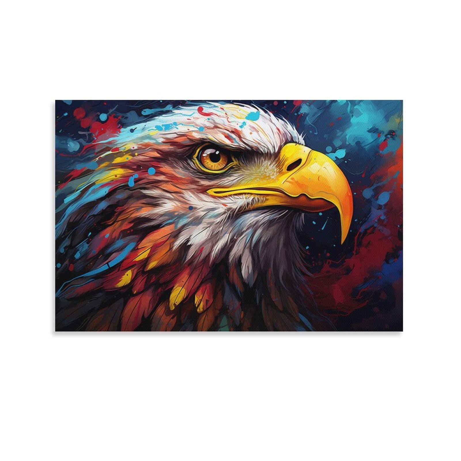 CPLVKWRQJ Bright Magical Colorful Individual Colorful Bald Eagle Head Art Canvas Wall Art - Office Canvas Print Fade Resistant Wall Focal Art Ready to Hang 12x18inch(30x45cm)