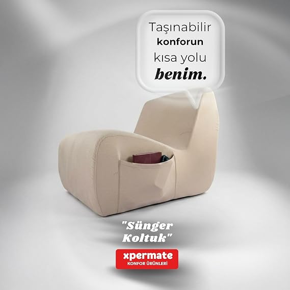 Xpermate Sünger Koltuk Tekli Yer Koltuğu İskeletsiz Taşınabilir Oturma Koltuğu Salon Çocuk Balkon Bej